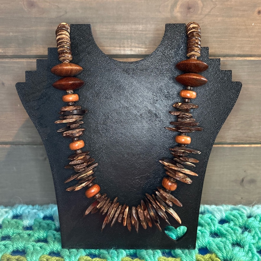 Vintage Wood And Coconut Shell Necklace